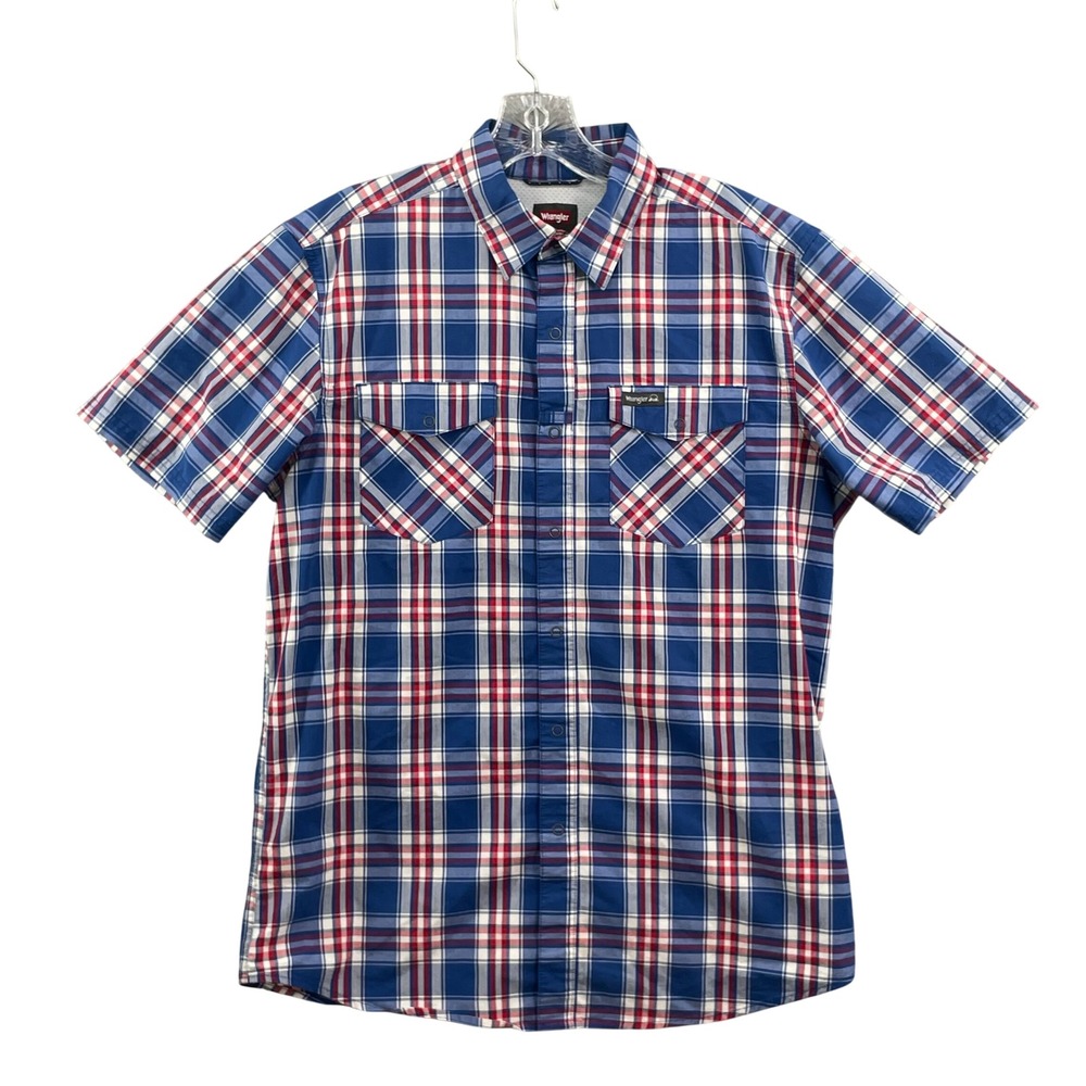 Wrangler Western Shirt Mens Medium Blue Plaid Rodeo Workwear Academia Academia‎